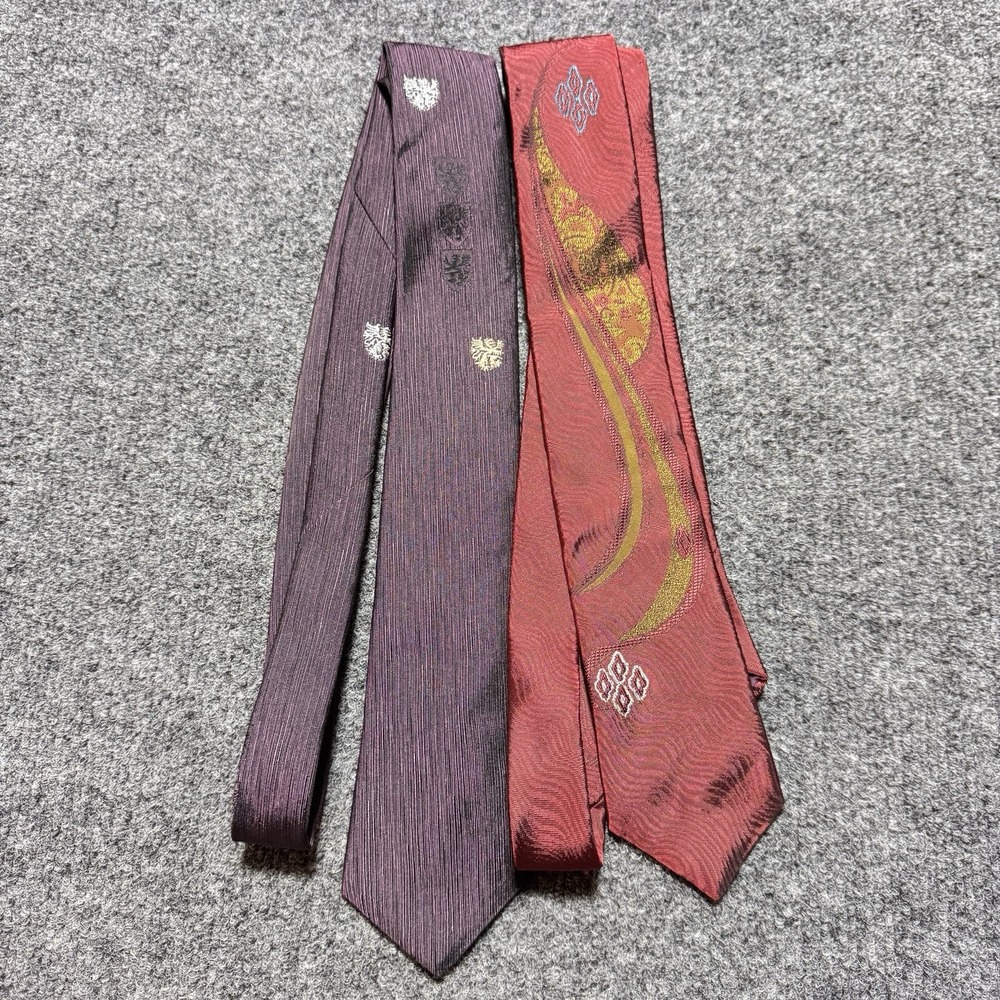 Bugle Boy Vintage Necktie Set Mens OS Purple‎ Red Abstract Crest Retro Academia